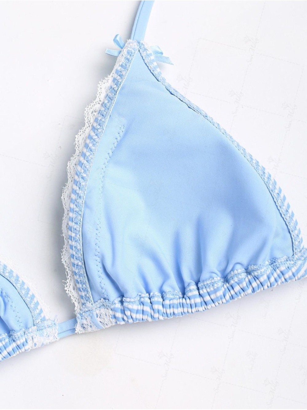 Light Blue Striped Lace-Trim Tie-Side Bikini Set NWT - Picture 5 of 6